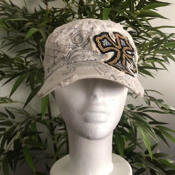 2000s Y2K Goth Mcbling cross messenger cadet military newsboy baker boy cap hat main image 5